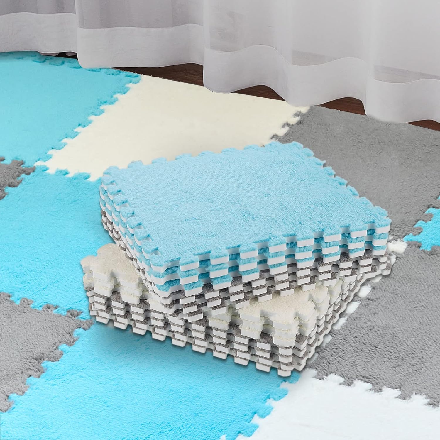 20 Pcs Plush Foam Floor Mat Square Carpet
