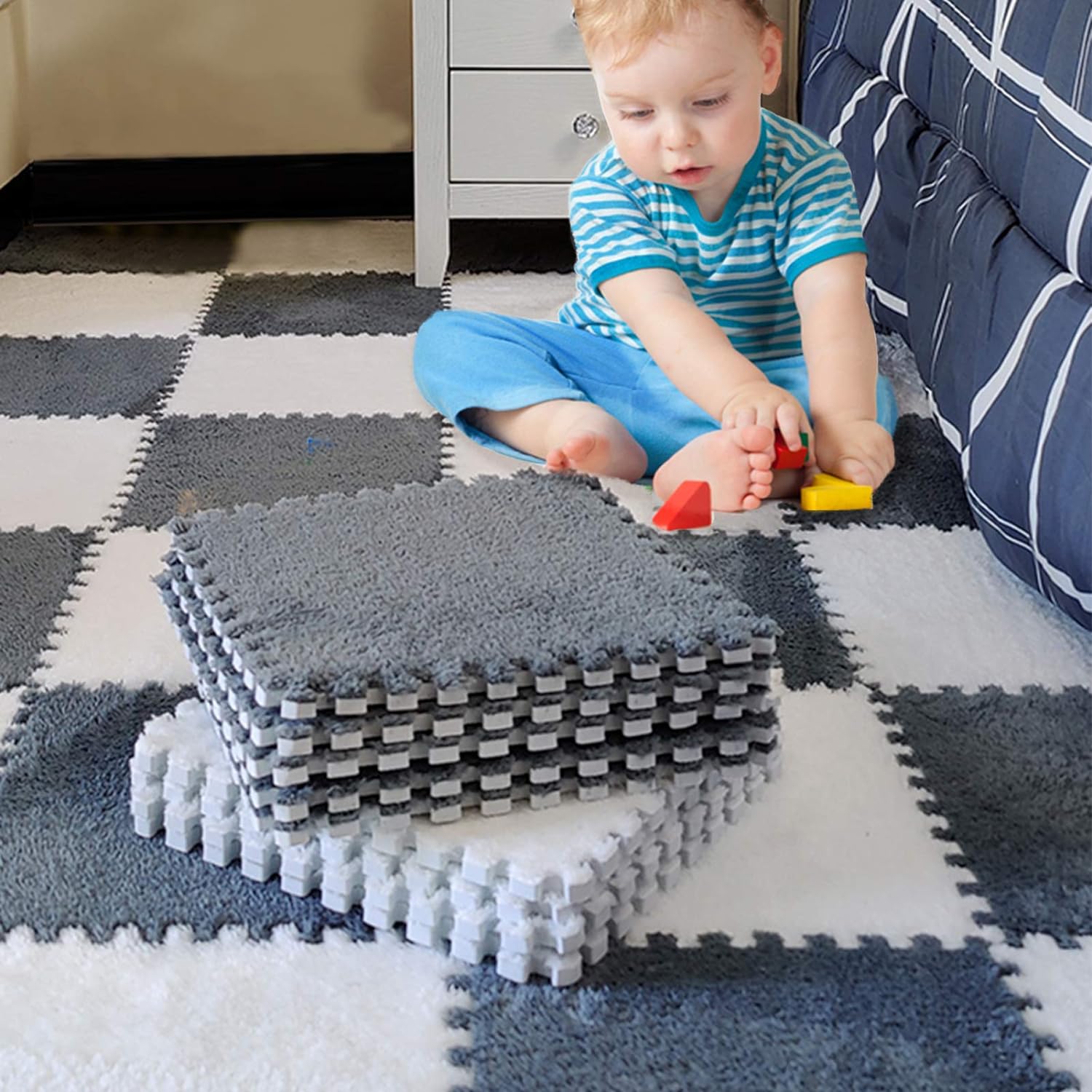 20 Pcs Plush Foam Floor Mat Square Carpet