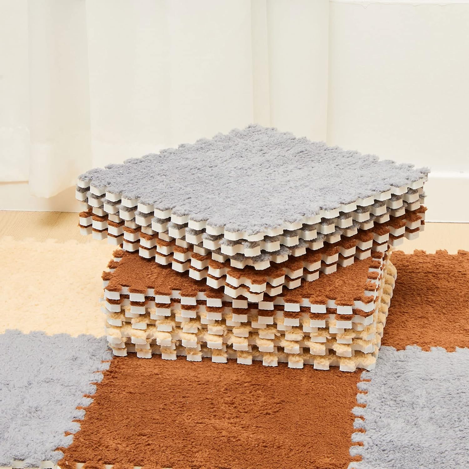 20 Pcs Plush Foam Floor Mat Square Carpet