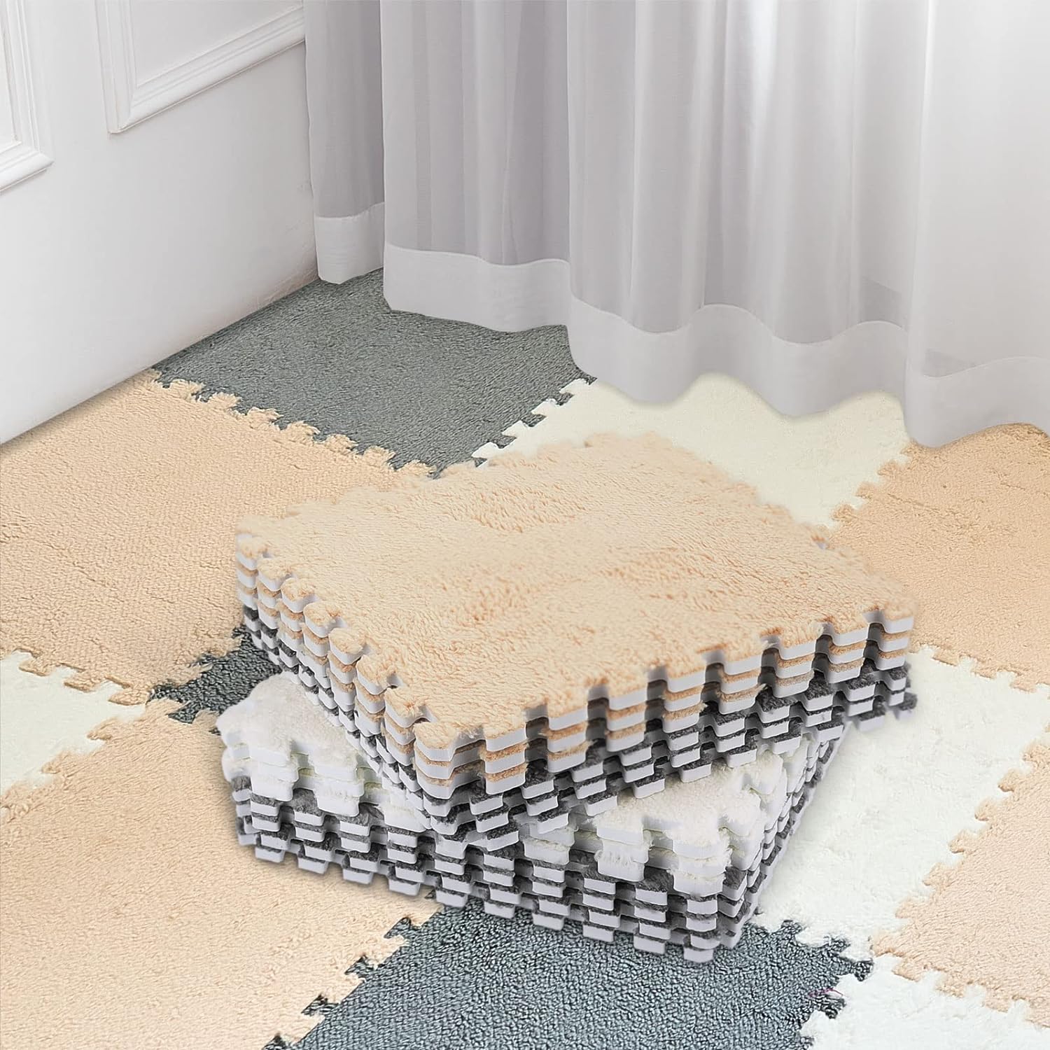 20 Pcs Plush Foam Floor Mat Square Carpet