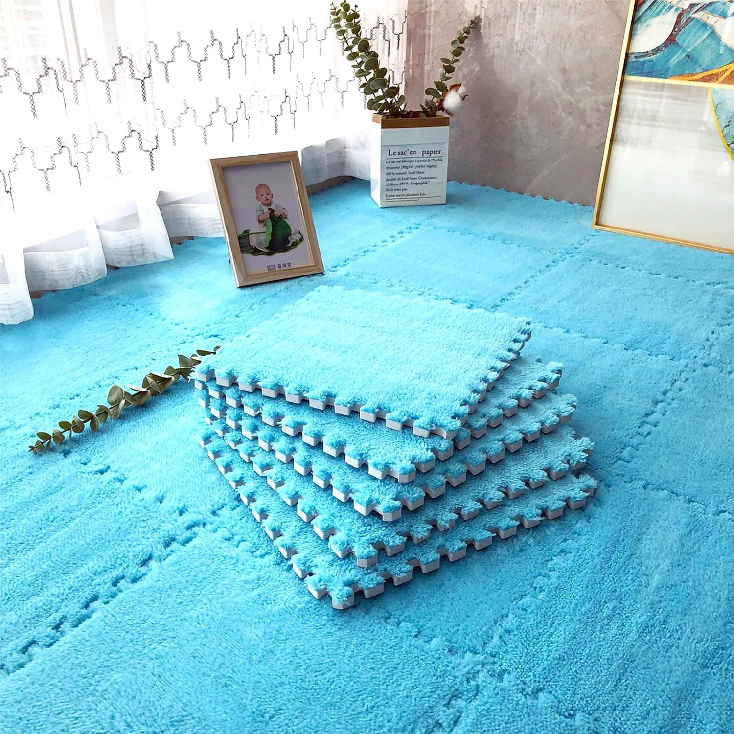20 Pcs Plush Foam Floor Mat Square Carpet