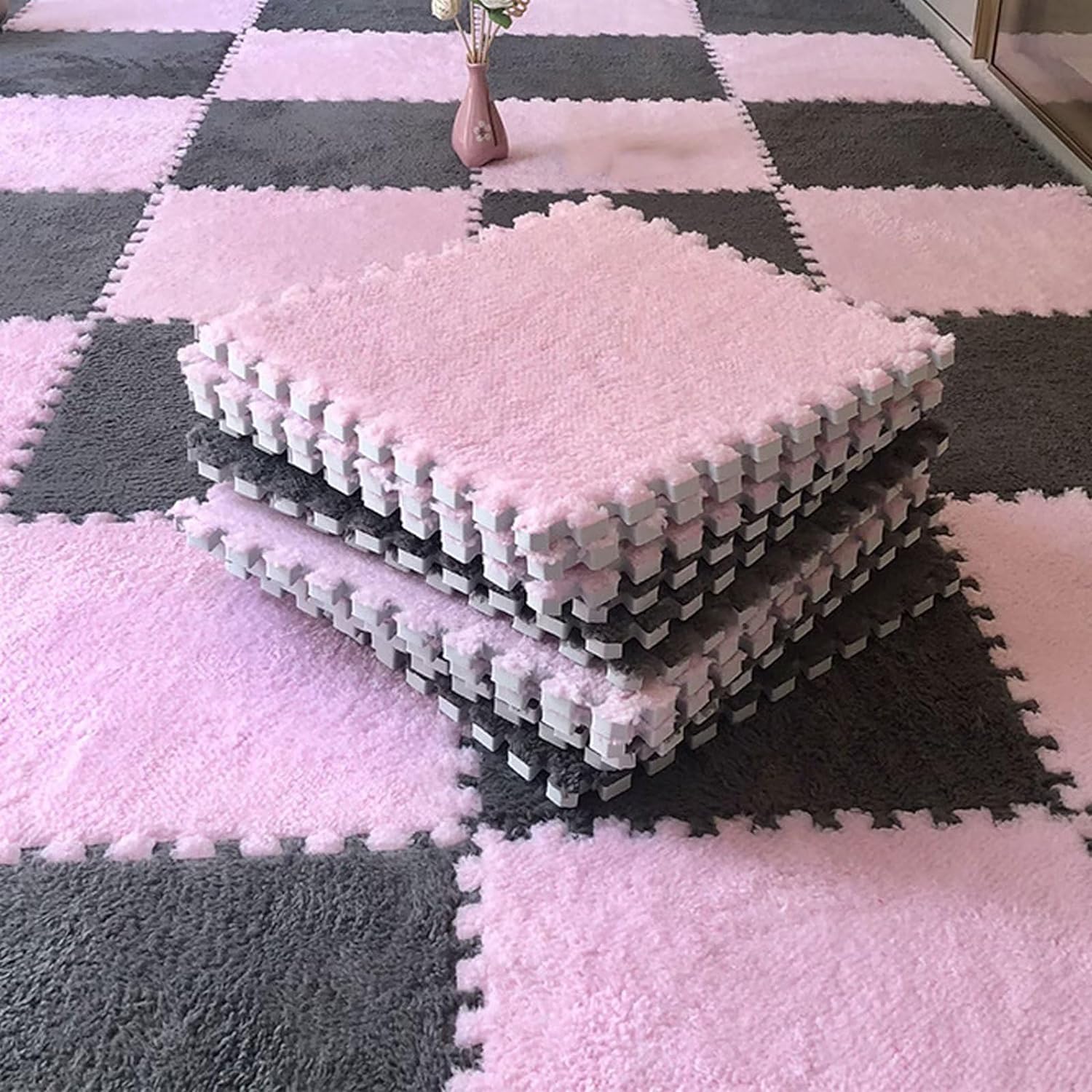 20 Pcs Plush Foam Floor Mat Square Carpet