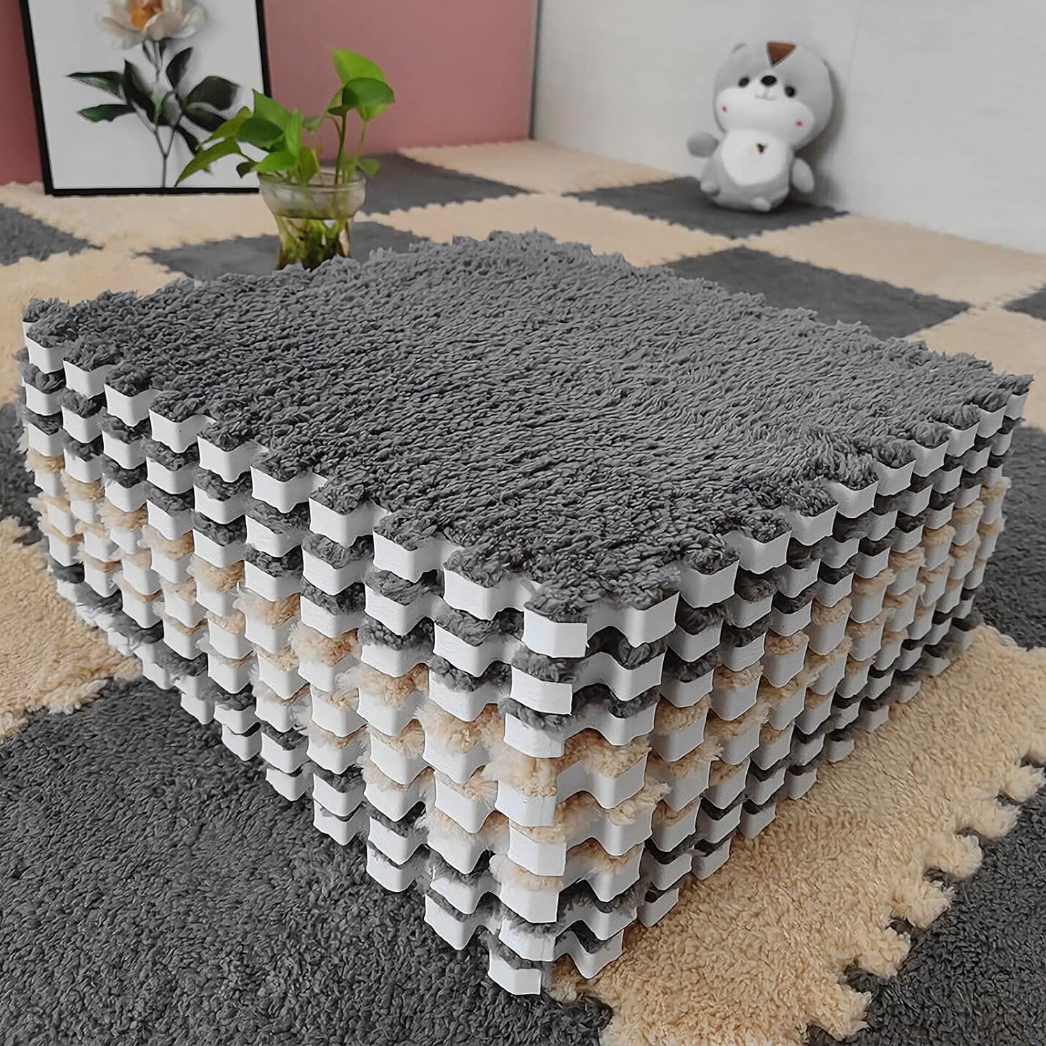20 Pcs Plush Foam Floor Mat Square Carpet