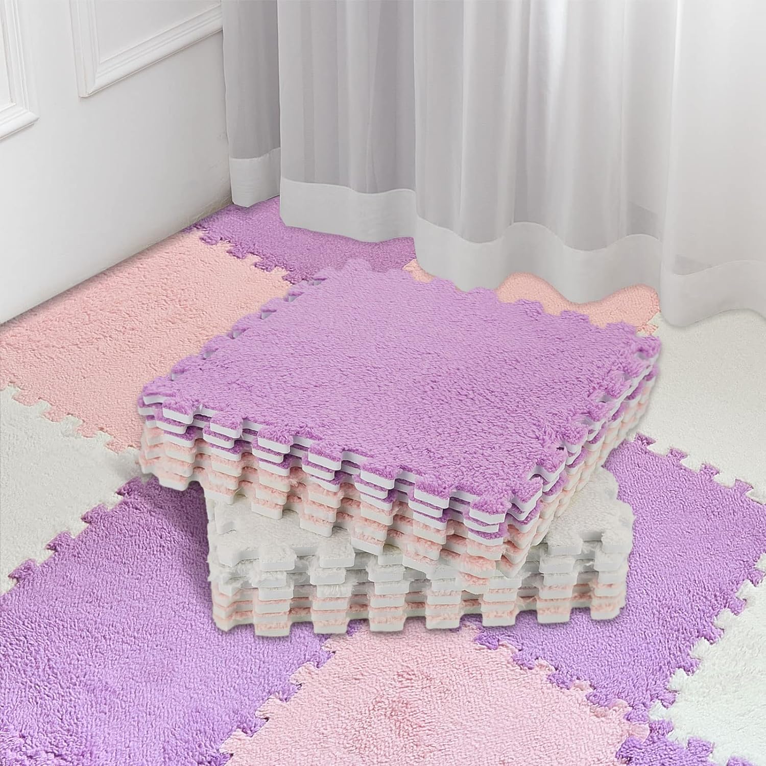20 Pcs Plush Foam Floor Mat Square Carpet